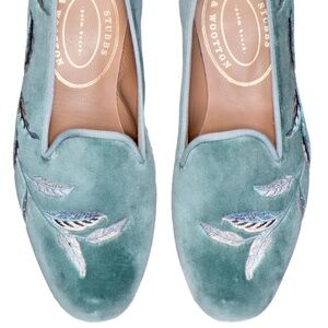 $575 New NIB Stubbs & Wootton Women's Leather Velvet Slippers Loafers Shoes 8.5